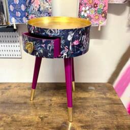 Tropical Side Table, Navy Flamingo & Cheetah Design, Opulent Nightstand, Gold Bedside Round Small Table - thumbnail 4