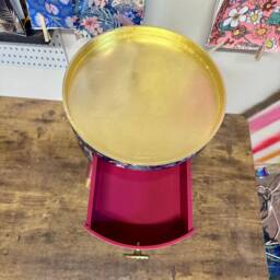 Tropical Side Table, Navy Flamingo & Cheetah Design, Opulent Nightstand, Gold Bedside Round Small Table - thumbnail 3