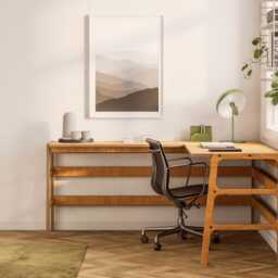 Music Studio Desk, L Shaped Custom Mid Century Modern L-Shaped Walnut Large Computer Desk - thumbnail 2