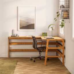 Music Studio Desk, L Shaped Custom Mid Century Modern L-Shaped Walnut Large Computer Desk - thumbnail 1