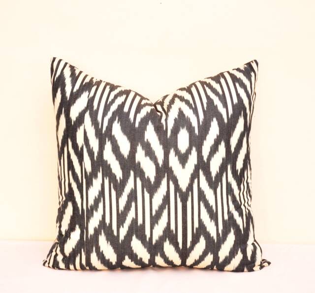 Black Handloom Cotton Ikat Pillow Cover - 20x20 Inches - image 1
