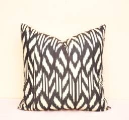 Black Handloom Cotton Ikat Pillow Cover - 20x20 Inches - thumbnail 1