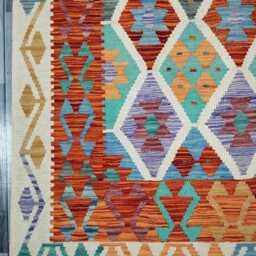 Kilim Rug Multicolour, Handmade Artisan Afghan Turkish, Scandinavian, Navajo, Bohemian Flatweave, Natural Wool 199x148 cm - thumbnail 2