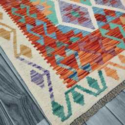Kilim Rug Multicolour, Handmade Artisan Afghan Turkish, Scandinavian, Navajo, Bohemian Flatweave, Natural Wool 199x148 cm - thumbnail 3