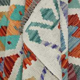 Kilim Rug Multicolour, Handmade Artisan Afghan Turkish, Scandinavian, Navajo, Bohemian Flatweave, Natural Wool 199x148 cm - thumbnail 4
