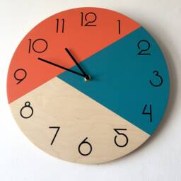 Artsy Wall Clock, Geometric Unique Multicolored Wooden Silent Clock With Numbers - thumbnail 2