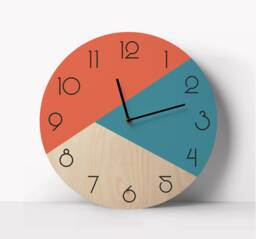 Artsy Wall Clock, Geometric Unique Multicolored Wooden Silent Clock With Numbers