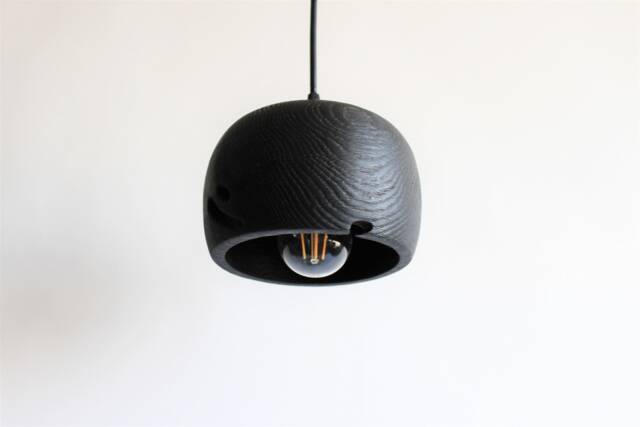 Small Black Pendant Light For Kitchen Island, Wooden Hanging Lamp With Plug In - image 1