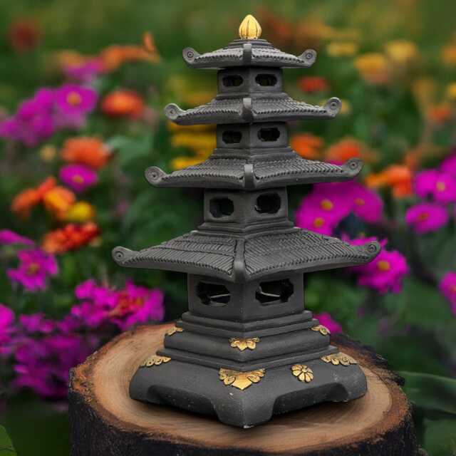 Large Black Pagoda Statue Concrete Lantern Sculpture Outdoor Figurine Handmade Japanese Decoration Zen Garden Ornament - image 1