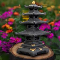 Large Black Pagoda Statue Concrete Lantern Sculpture Outdoor Figurine Handmade Japanese Decoration Zen Garden Ornament - thumbnail 4
