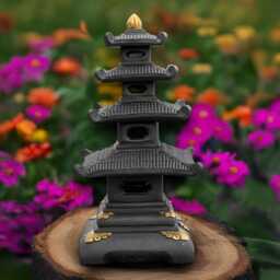 Large Black Pagoda Statue Concrete Lantern Sculpture Outdoor Figurine Handmade Japanese Decoration Zen Garden Ornament - thumbnail 3
