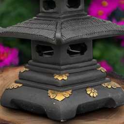 Large Black Pagoda Statue Concrete Lantern Sculpture Outdoor Figurine Handmade Japanese Decoration Zen Garden Ornament - thumbnail 2