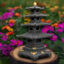 Large Black Pagoda Statue Concrete Lantern Sculpture Outdoor Figurine Handmade Japanese Decoration Zen Garden Ornament - thumbnail 1
