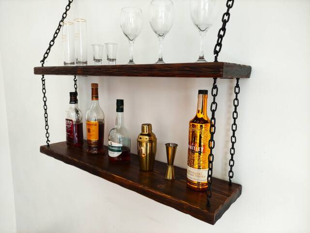 Floating Shelves, Wall Mounted Home Bar, Industrial, Rustic, Farmhouse, Handmade Shelf - image 1