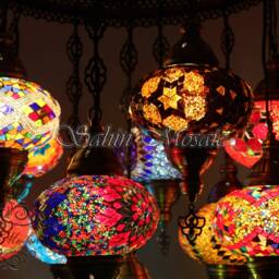 Turkish Mosaic Sultan Chandelier - 11 Large Globe Ottoman Ceiling Lamp - S11L - thumbnail 3