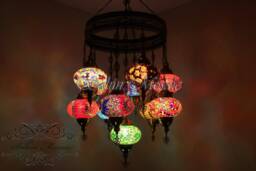 Turkish Mosaic Sultan Chandelier - 11 Large Globe Ottoman Ceiling Lamp - S11L