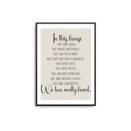 In This House Print Inspirational Family Quote, Beige Wall Art - thumbnail 1