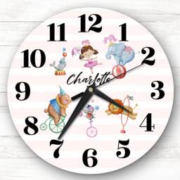 Watercolour Little Girls Room Circus Animals Custom Gift Personalised Clock - thumbnail 1