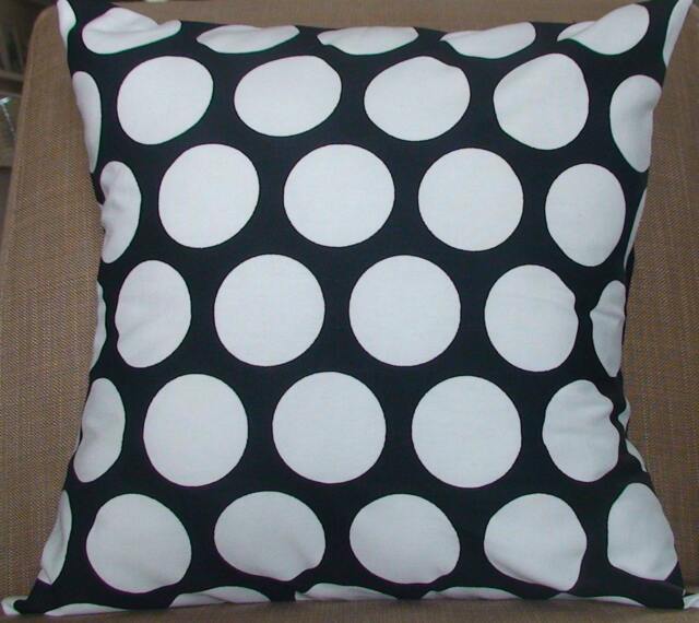New 18x18 Inch Designer Handmade Pillow Case in Large White Dots On Black