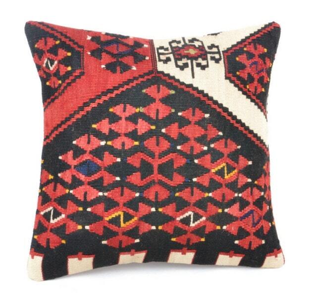 "Kilim Pillow, Wool Kilim Cousin From Anatolia, 40x40 cm, 16""x16" - image 1