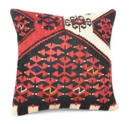 "Kilim Pillow, Wool Kilim Cousin From Anatolia, 40x40 cm, 16""x16" - thumbnail 1
