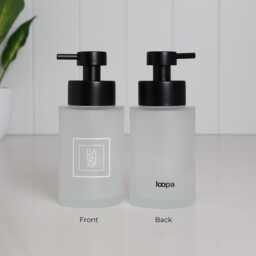 250Ml Frosted Glass Soap Dispenser With White Square Label, Refillable Bottle Black Pump Choose Your Text - Housewarming Gifts - thumbnail 3