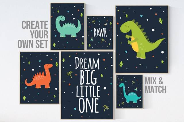 Dinosaur Nursery Prints Boys Room Decor, Kids Wall Art - image 1