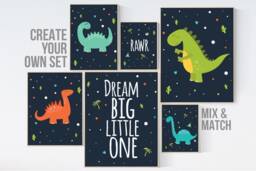 Dinosaur Nursery Prints Boys Room Decor, Kids Wall Art - thumbnail 1