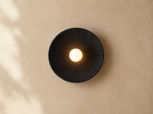 Black Wood Wall Lighting, Sculpture Sconce, Mounted Lamp, Natural Light, Handmade, Japandi, Minimal Design - image 1