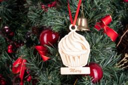 Personalized Cupcake Ornament, Custom Christmas Laser Engraved Wood Baking Holiday Tree Decoration - thumbnail 1
