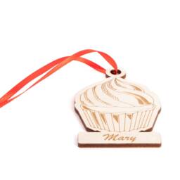 Personalized Cupcake Ornament, Custom Christmas Laser Engraved Wood Baking Holiday Tree Decoration - thumbnail 3