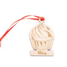 Personalized Cupcake Ornament, Custom Christmas Laser Engraved Wood Baking Holiday Tree Decoration - thumbnail 2