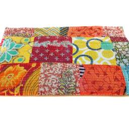 Handmade King Kantha Quilt Patchwork Indian Cotton Bedspread - thumbnail 3