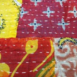 Handmade King Kantha Quilt Patchwork Indian Cotton Bedspread - thumbnail 4