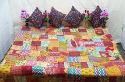 Handmade King Kantha Quilt Patchwork Indian Cotton Bedspread - thumbnail 1