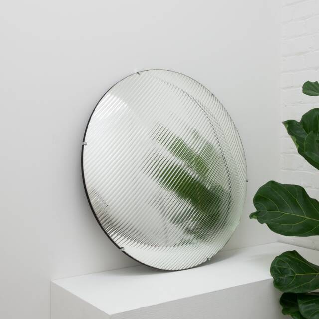 Orbis??? Round Reeded Glass Handcrafted Convex Frameless Mirror With Clips - image 1