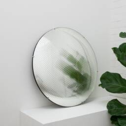 Orbis??? Round Reeded Glass Handcrafted Convex Frameless Mirror With Clips