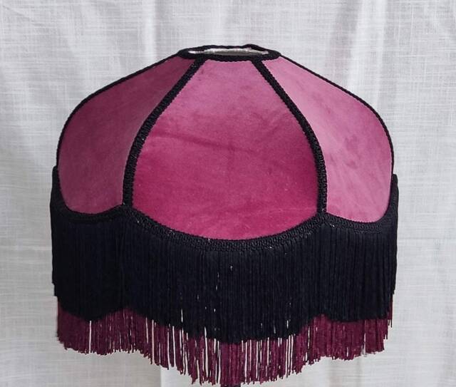 Handmade Burgundy Velvet Lampshade Victorian Style With Fringe - image 1