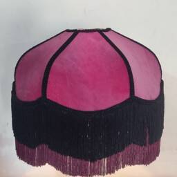 Handmade Burgundy Velvet Lampshade Victorian Style With Fringe - thumbnail 4