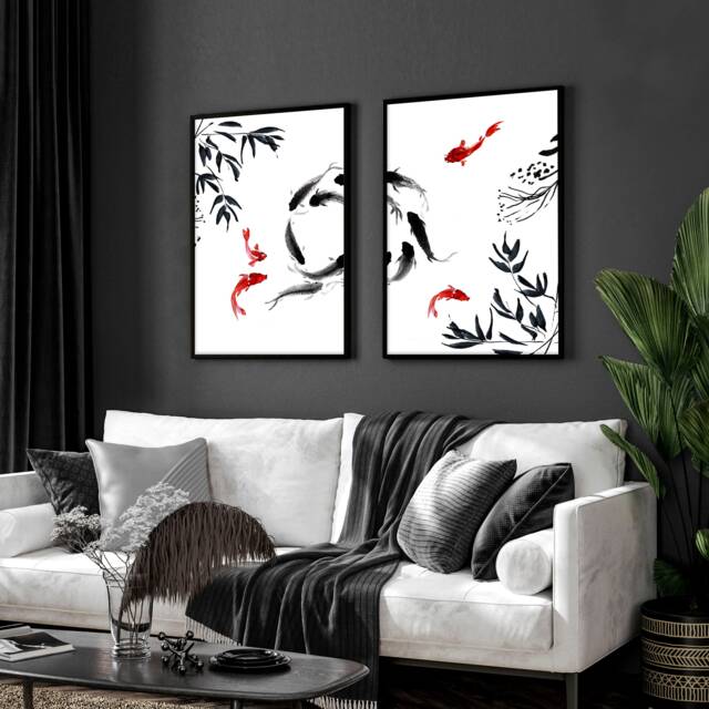 Trendy Japanese Inspired Set Of 2 Framed Wall Art Prints For Living Room Decor, Japandi Extra Large Designer Gallery Hanging - image 1