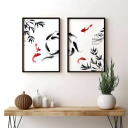Trendy Japanese Inspired Set Of 2 Framed Wall Art Prints For Living Room Decor, Japandi Extra Large Designer Gallery Hanging - thumbnail 2