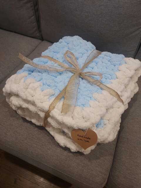 Handmade Chunky Crochet Baby Blanket, Chenille Yarn, Newborn Gift - image 1