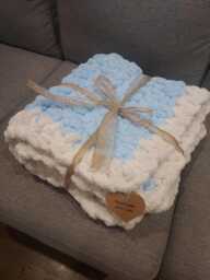 Handmade Chunky Crochet Baby Blanket, Chenille Yarn, Newborn Gift - thumbnail 1