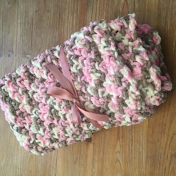Handmade Chunky Crochet Baby Blanket, Chenille Yarn, Newborn Gift - thumbnail 3