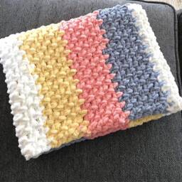 Handmade Chunky Crochet Baby Blanket, Chenille Yarn, Newborn Gift - thumbnail 2