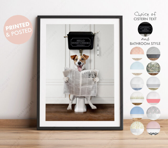 Jack Russell Dog On Toilet Print, Victorian Funny Bathroom Art, Toilet, Humour Print - image 1