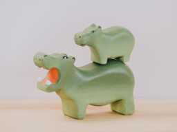Wooden Hippo Toy, Jungle Animal Handcrafted Hippo, Hand-Painted Toys, Animal, Pretend To Play Toys, Adorable Gift - thumbnail 1