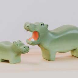 Wooden Hippo Toy, Jungle Animal Handcrafted Hippo, Hand-Painted Toys, Animal, Pretend To Play Toys, Adorable Gift - thumbnail 3