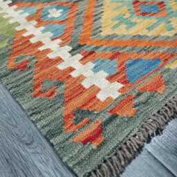 Tribal Runner Rug, Handmade Artisan Afghan Turkish, Scandinavian, Navajo, Bohemian Flatweave, Wool Kilim Rug 309x83 cm - thumbnail 3