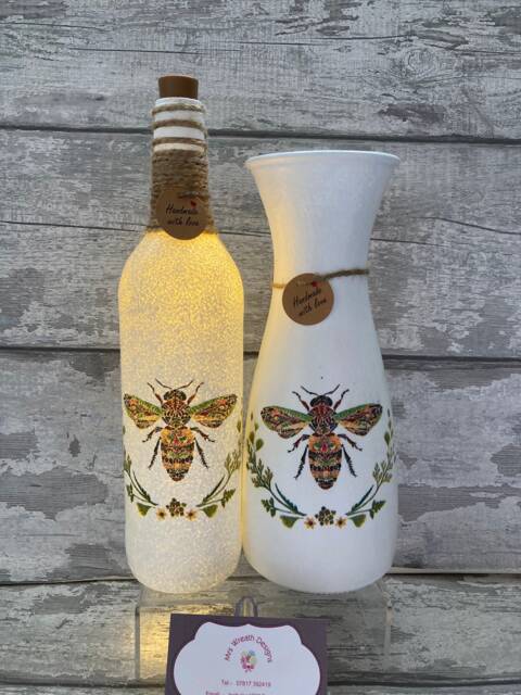 Bee Decoupage Light Up Bottle & Matching Vase - Bumble Nee Mother's Day Gift - image 1